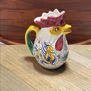 Ricco Deruta Hand Painted Italian Rooster Pitcher